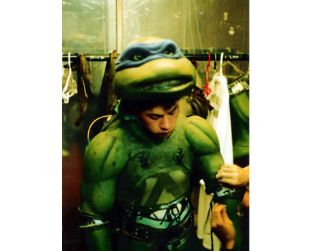 Martin P. Robinson performs Leonardo's head in Teenage Mutant Ninja Turtles